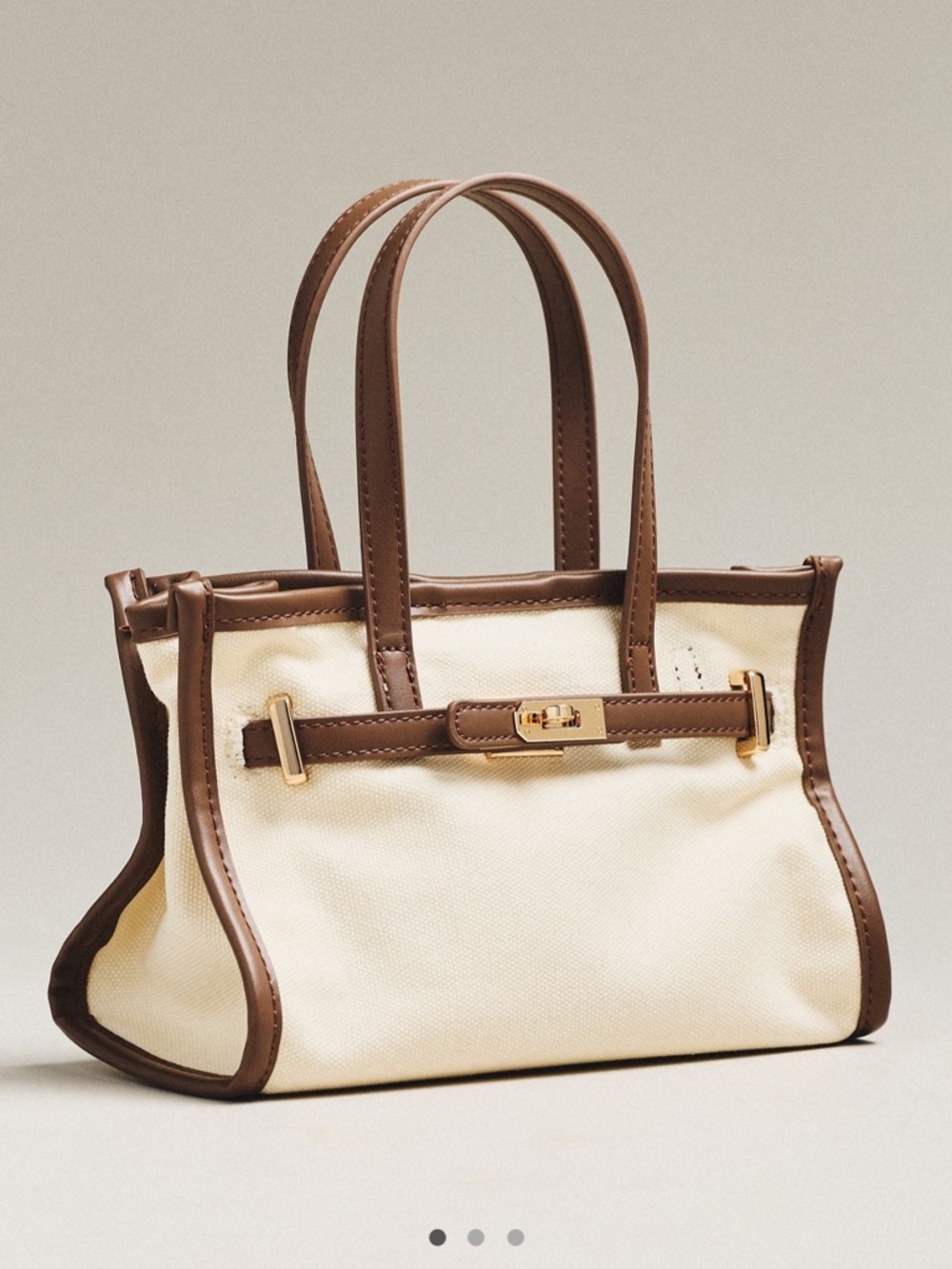 Anthropologie 2 Piece Faux Leather Trim Belted Canvas Mini Tote